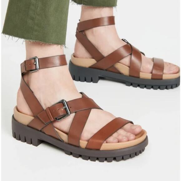 Sam Edelman Women’s Eleanora Leather Lug-Sole Ankle Strap Sandals Size 6.5 Brown - Picture 3 of 8